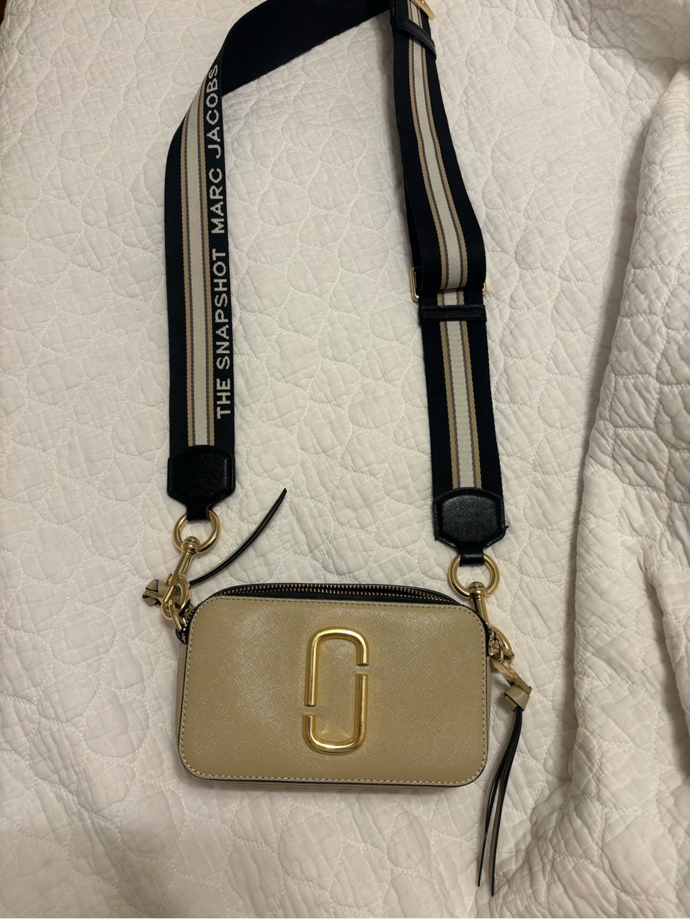 Marc Jacobs Two-Tone Beige Snapshot Camera Bag with Striped Strap